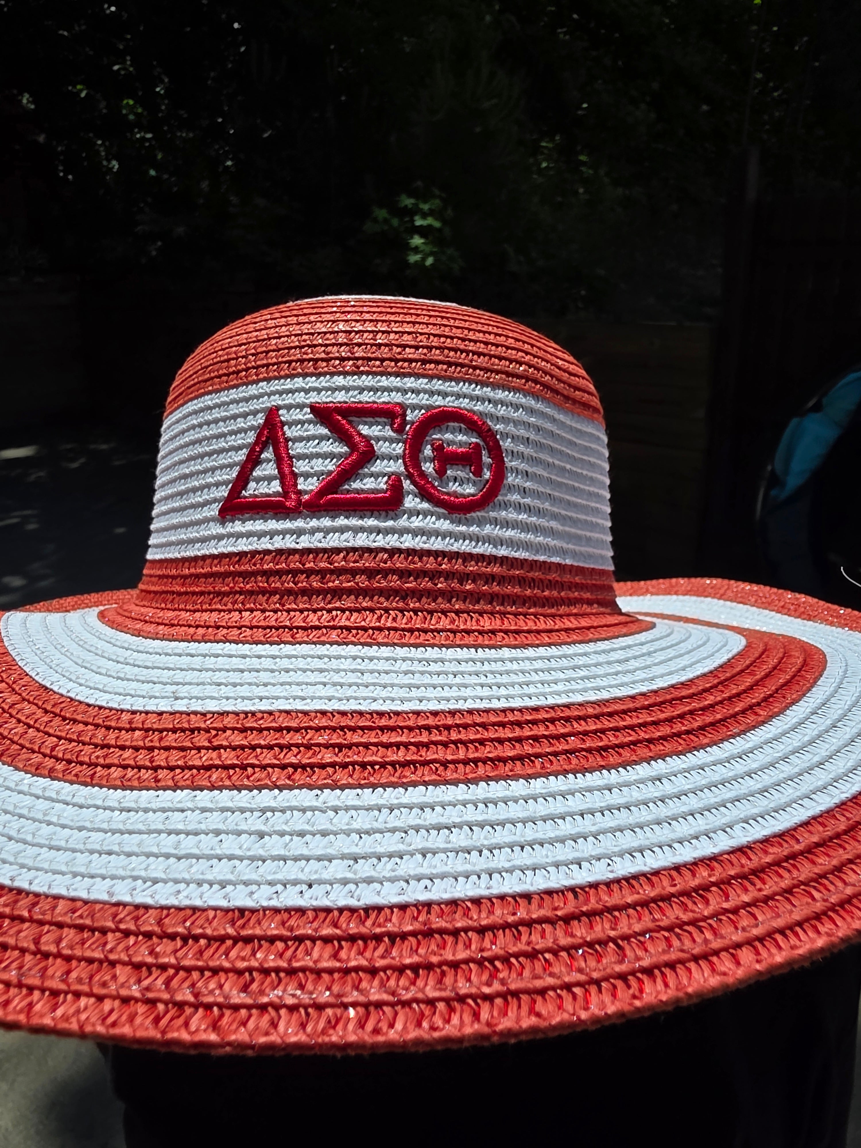 Delta Sigma Theta Red Raffia Embroidered Floppy Beach Sun Hat