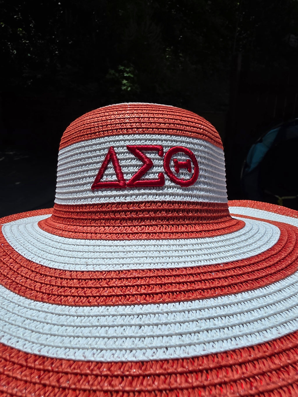 Delta Sigma Theta Red Raffia Embroidered Floppy Beach Sun Hat