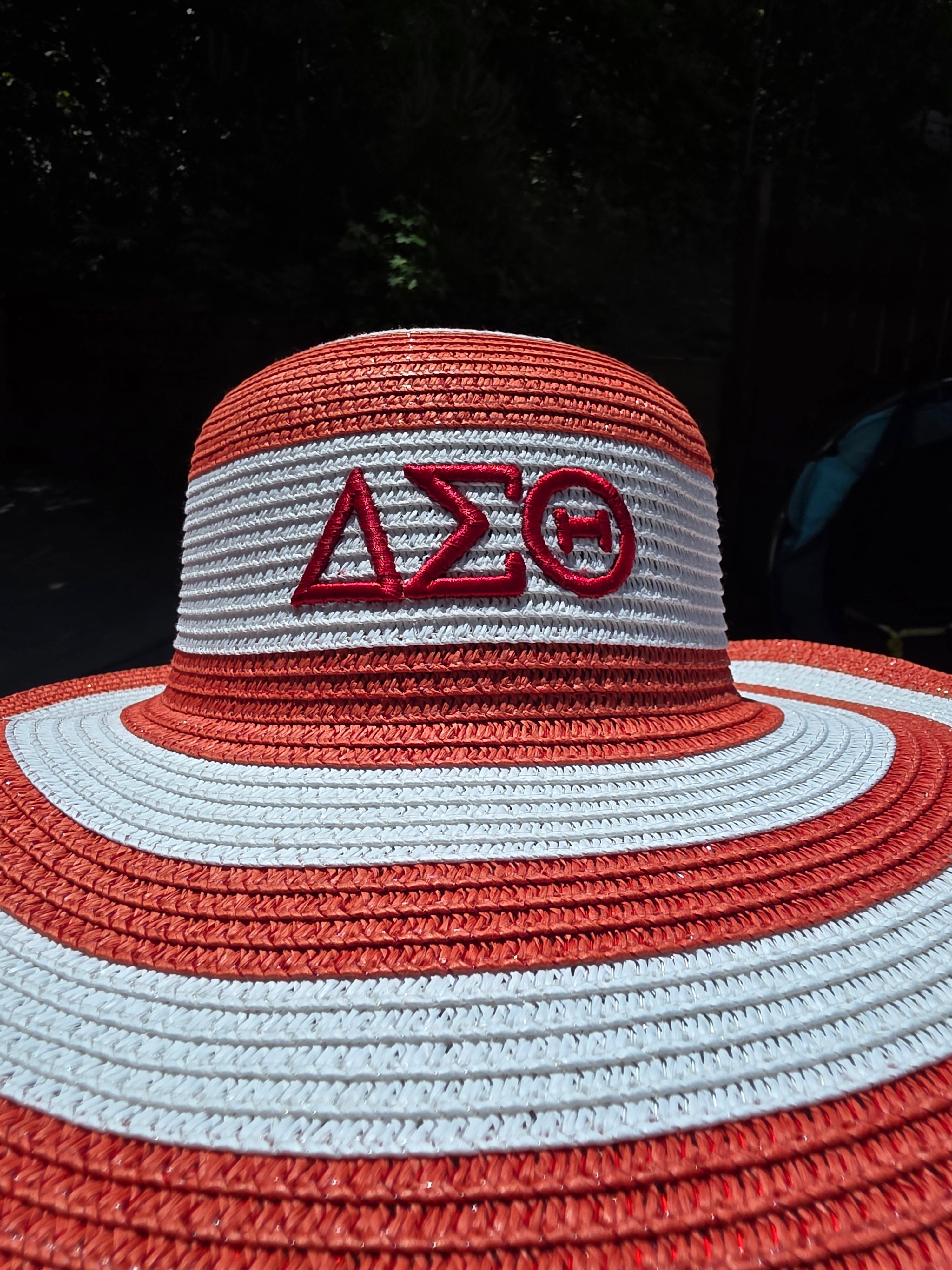 Delta Sigma Theta Red Raffia Embroidered Floppy Beach Sun Hat