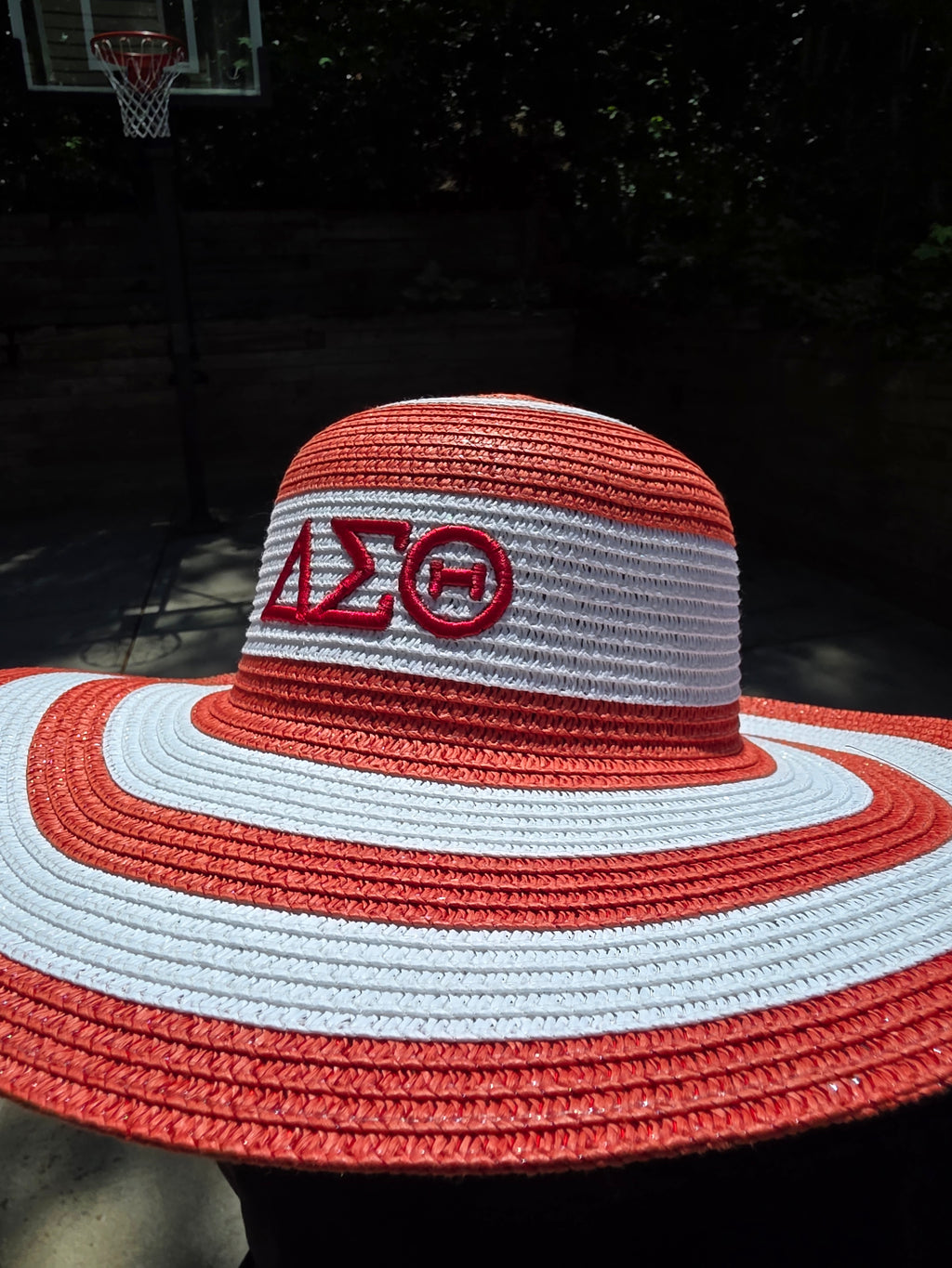 Delta Sigma Theta Red Raffia Embroidered Floppy Beach Sun Hat