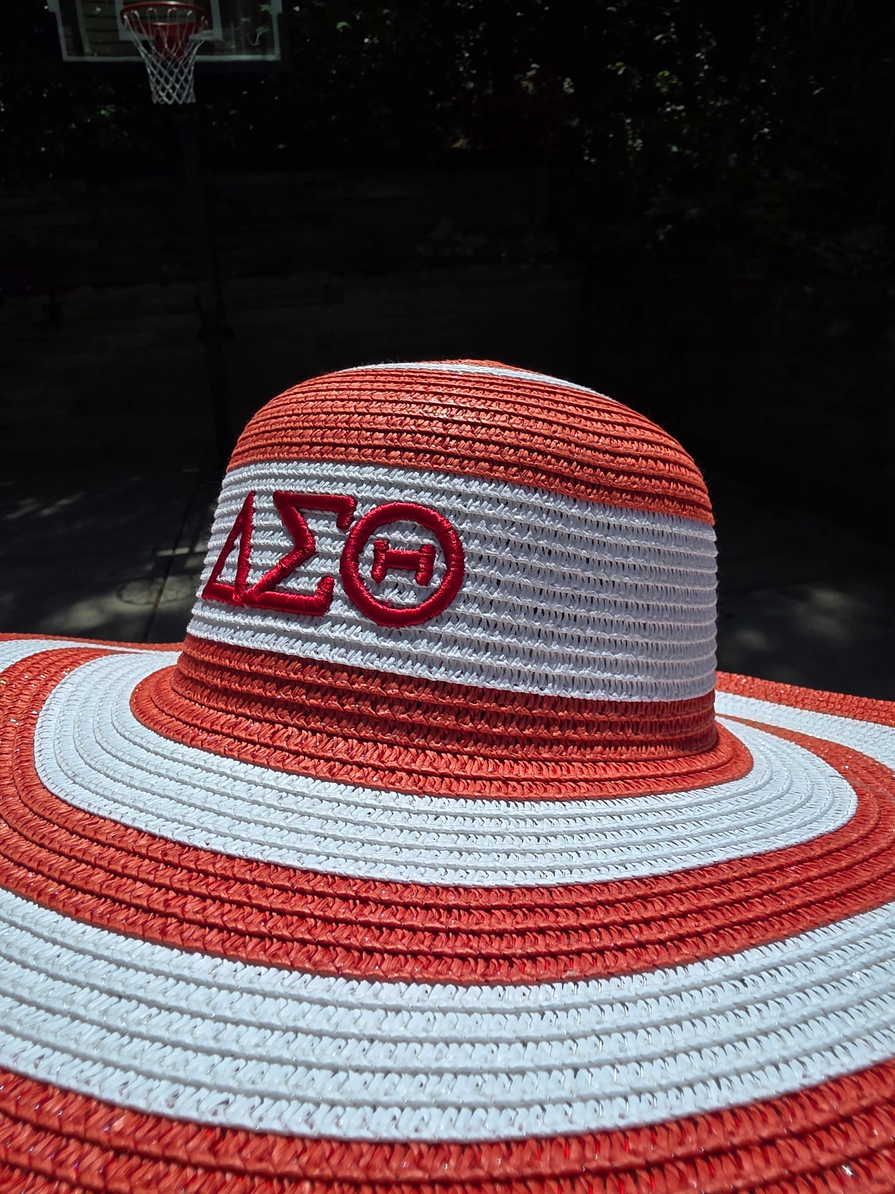 Delta Sigma Theta Red Raffia Embroidered Floppy Beach Sun Hat