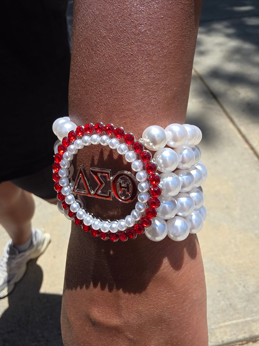 Delta Sigma Theta Pearl bracelet stack
