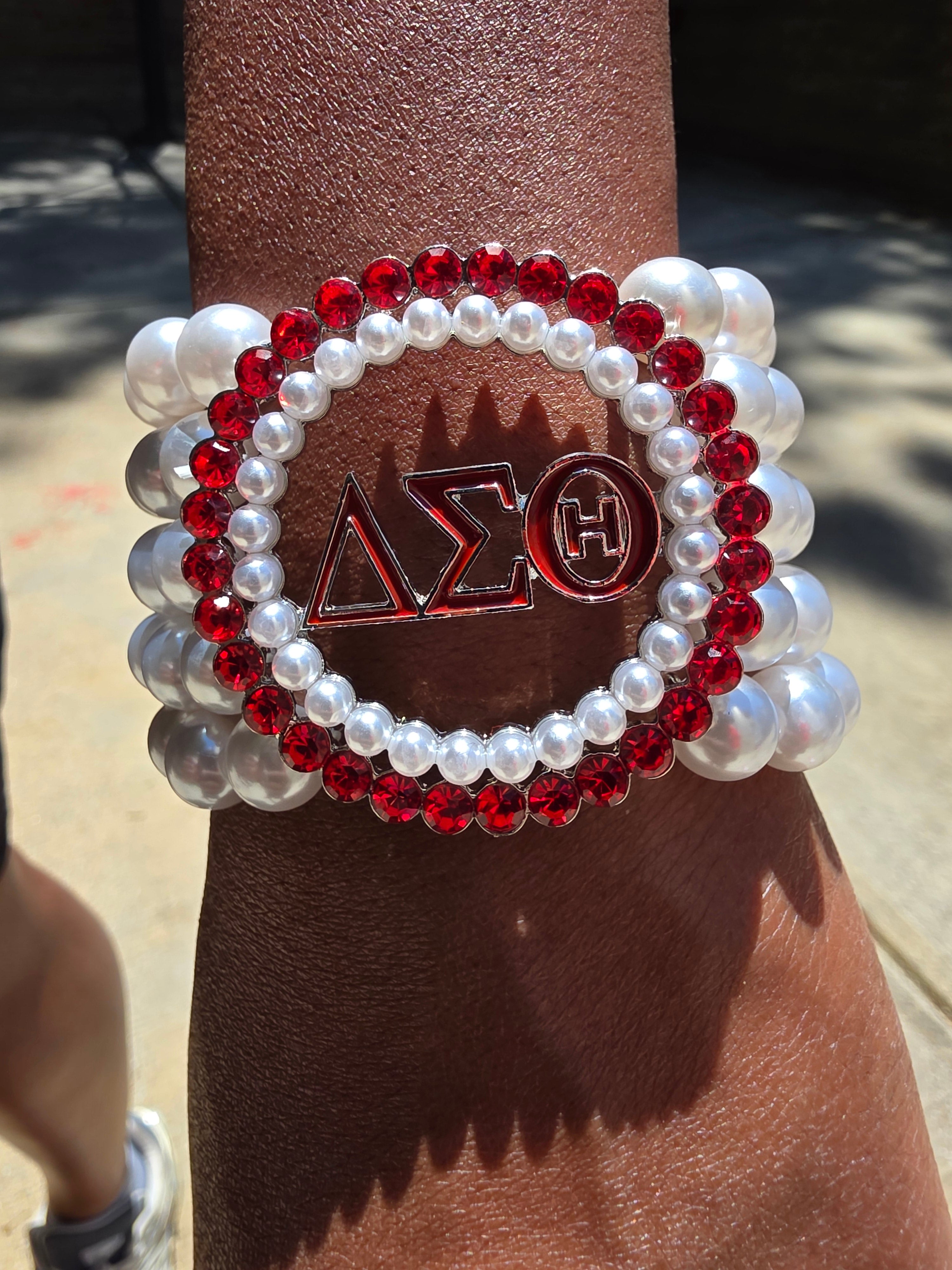 Delta Sigma Theta Pearl bracelet stack