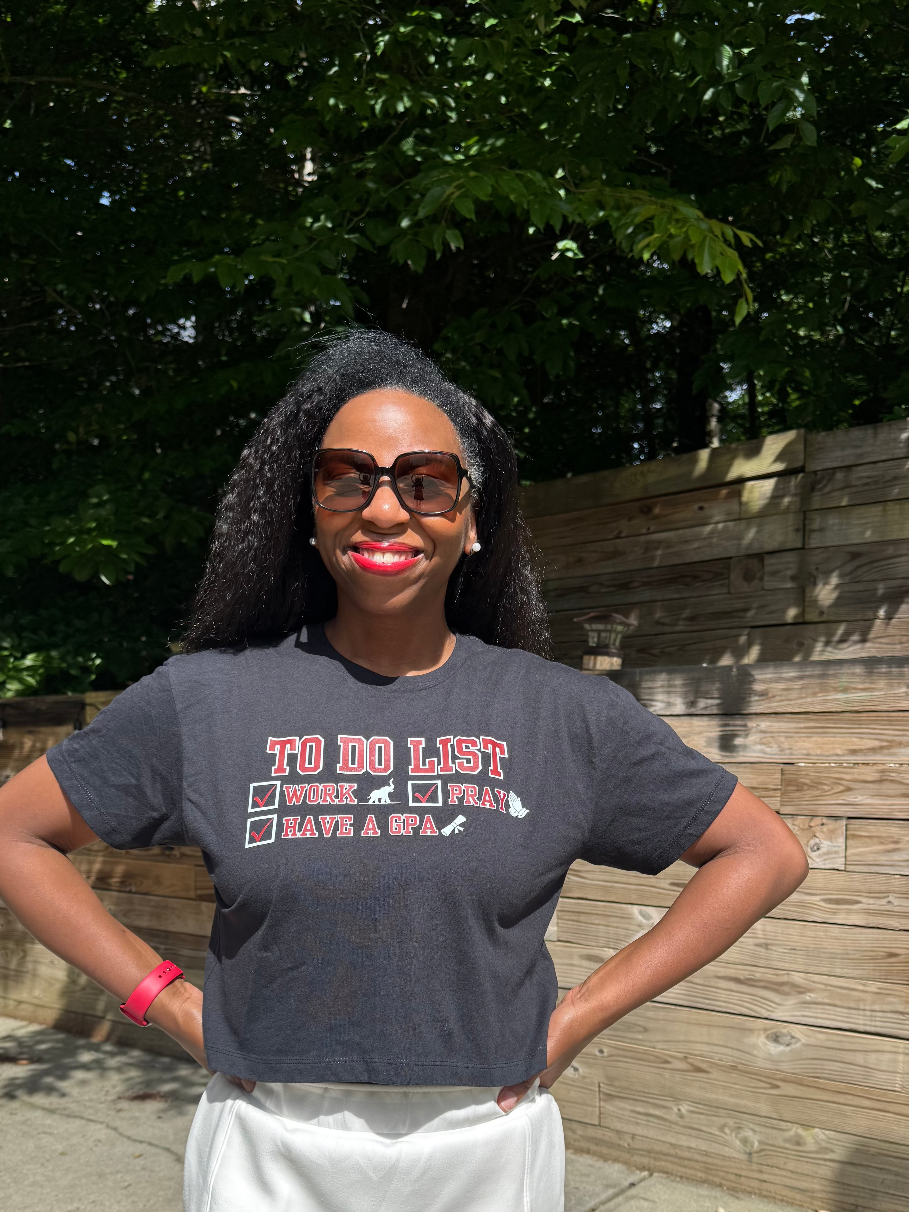 Delta Sigma Theta Work, Pray, GPA Black Crop Shirt