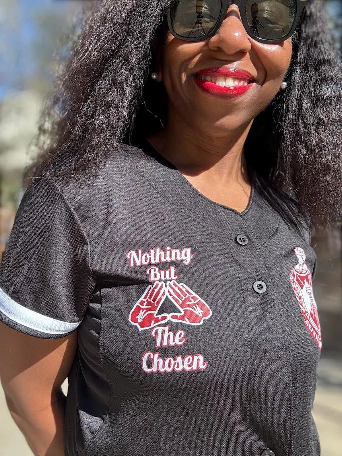 Delta Sigma Theta Black Button Down Baseball Jersey | Nothing But The Chosen