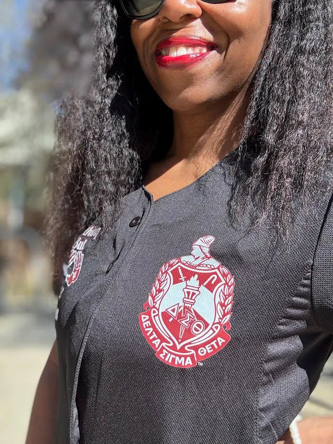 Delta Sigma Theta Black Button Down Baseball Jersey | Nothing But The Chosen