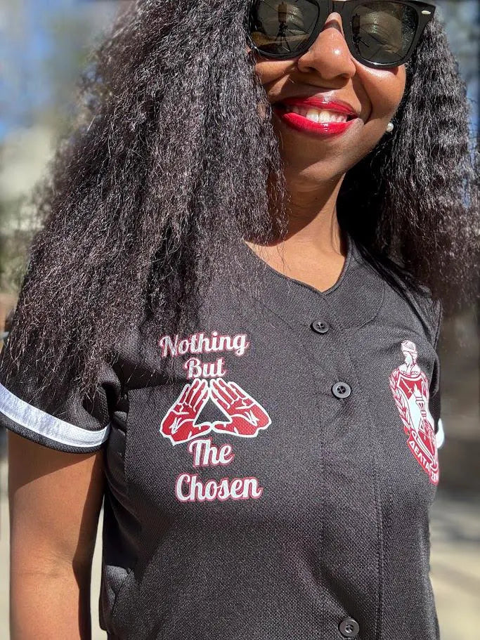 Delta Sigma Theta Black Button Down Baseball Jersey | Nothing But The Chosen