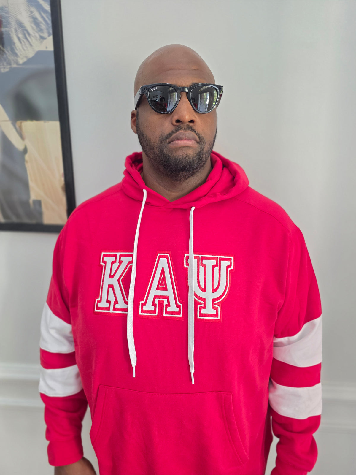 Kappa Alpha Psi crimson fleece hoodie with white embroidered Greek letters K-A-Psi across chest