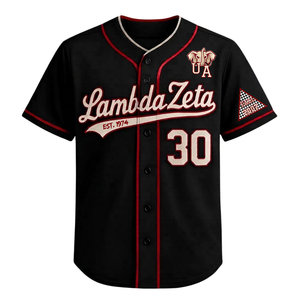 PREORDER Lambda Zeta Button Down Black Embroidered Baseball Jersey