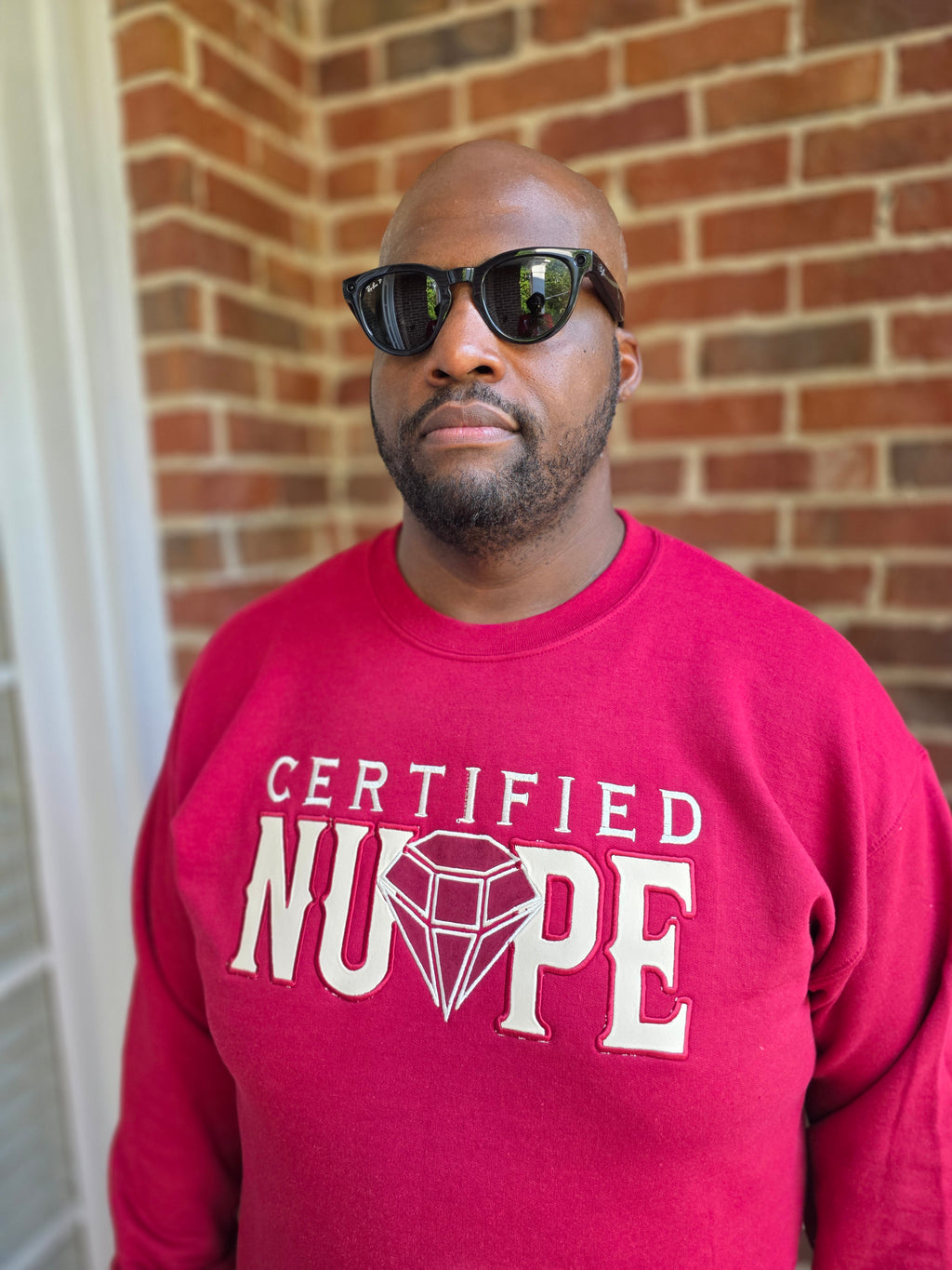 Kappa Alpha Psi Certified Nupe crimson embroidered crewneck sweatshirt front view