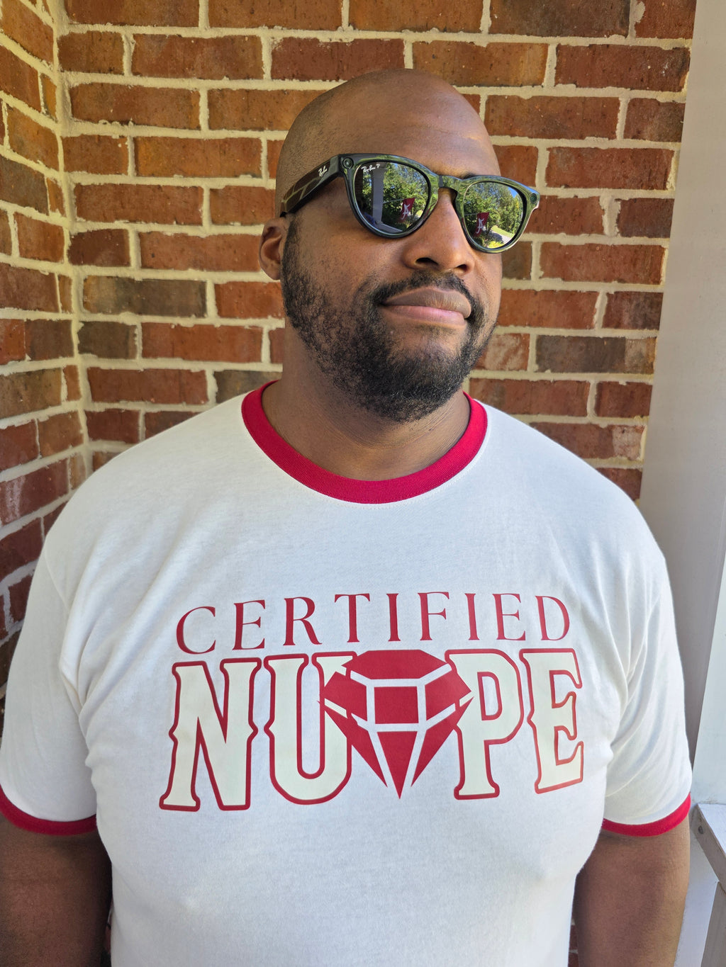 Kappa Alpha Psi Certified Nupe cream ringer t-shirt with crimson trim front view